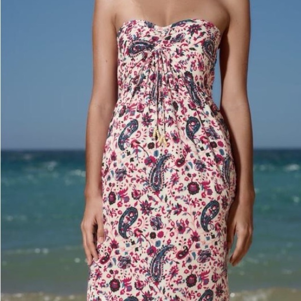 NEW ZARA Strapless Paisley Floral Print Dress XL | NWT Fairy Resort Wear Summer